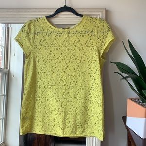 LOFT chartreuse yellow lace short sleeve top (XS) ✨